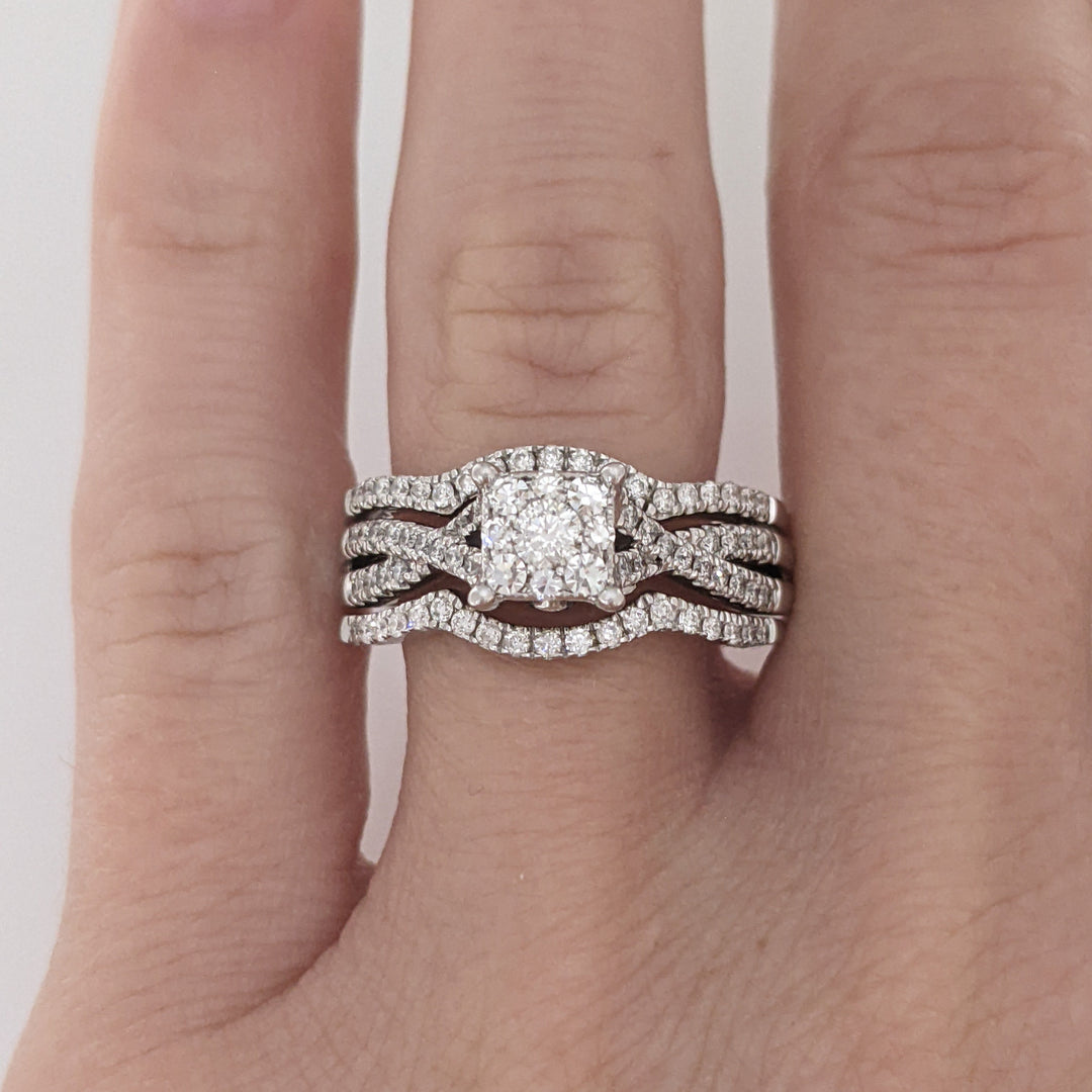 14K WHITE .58 CARAT TOTAL WEIGHT SI1 H DIAMOND ROUND (83) CLUSTER ESTATE RING/JACKET SET 6.7 GRAMS