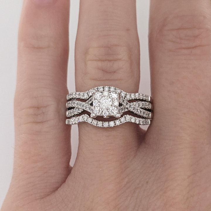14K WHITE .58 CARAT TOTAL WEIGHT SI1 H DIAMOND ROUND (83) CLUSTER ESTATE RING/JACKET SET 6.7 GRAMS