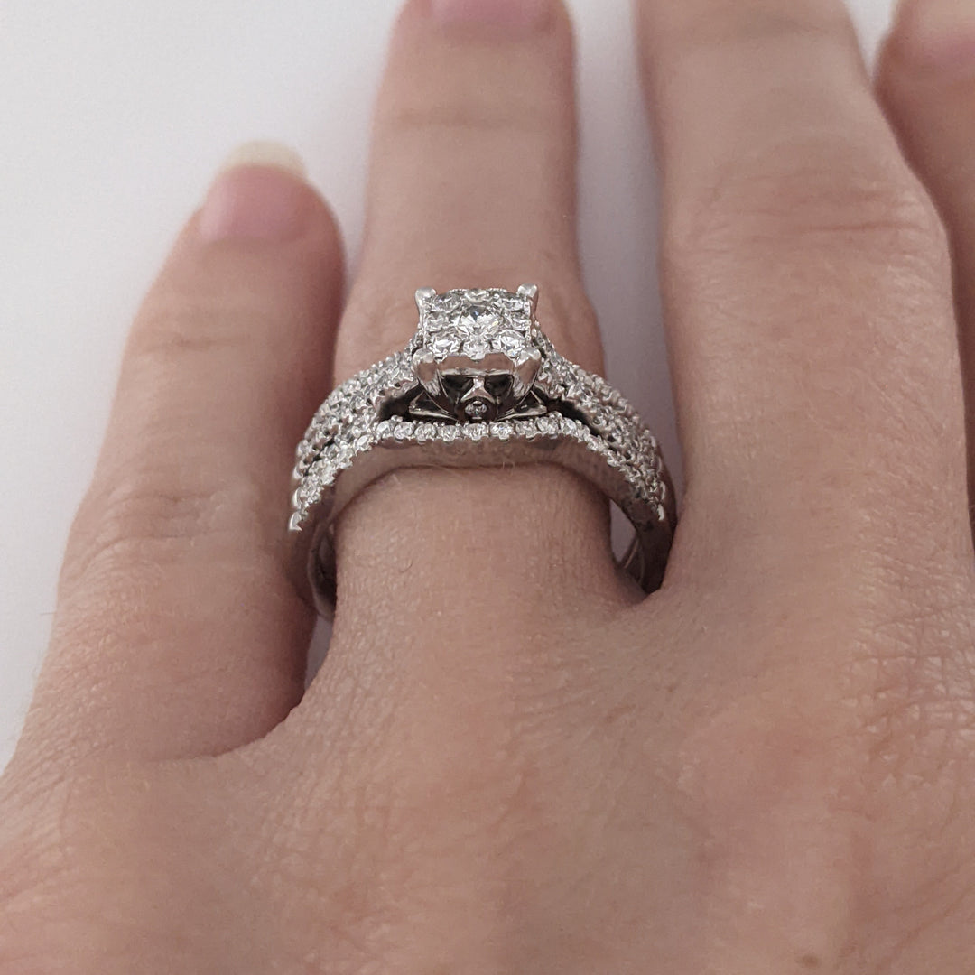 14K WHITE .58 CARAT TOTAL WEIGHT SI1 H DIAMOND ROUND (83) CLUSTER ESTATE RING/JACKET SET 6.7 GRAMS