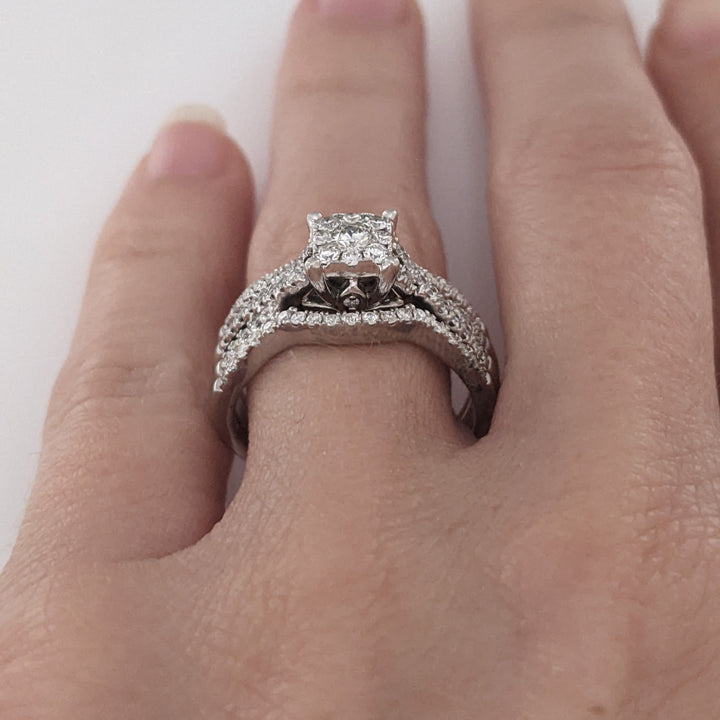 14K WHITE .58 CARAT TOTAL WEIGHT SI1 H DIAMOND ROUND (83) CLUSTER ESTATE RING/JACKET SET 6.7 GRAMS
