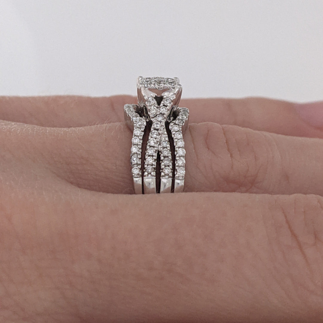 14K WHITE .58 CARAT TOTAL WEIGHT SI1 H DIAMOND ROUND (83) CLUSTER ESTATE RING/JACKET SET 6.7 GRAMS