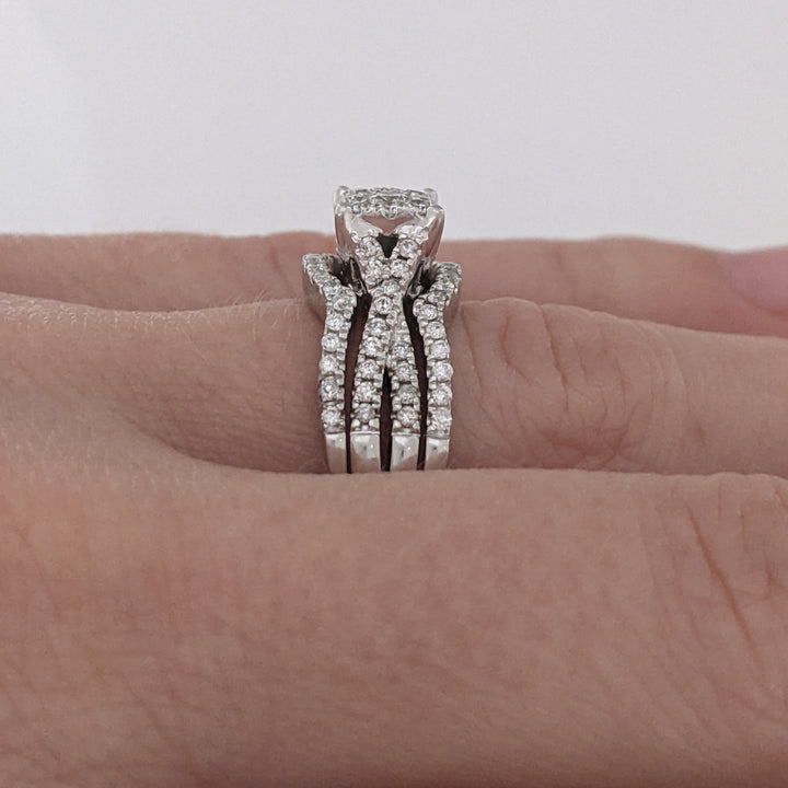 14K WHITE .58 CARAT TOTAL WEIGHT SI1 H DIAMOND ROUND (83) CLUSTER ESTATE RING/JACKET SET 6.7 GRAMS