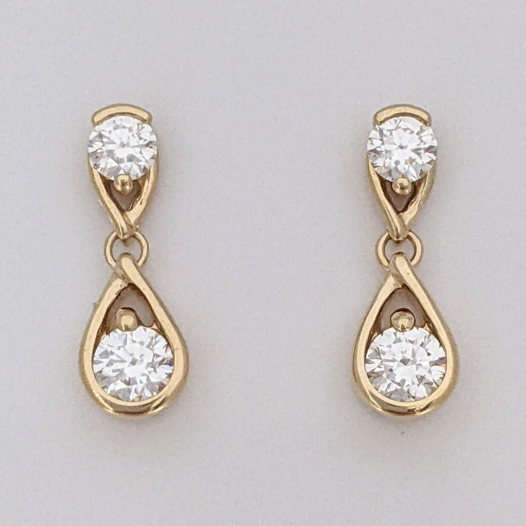 14K PANDORA LAB-CREATED DIAMOND .50 CARAT TOTAL (4) ROUND ESTATE EARRINGS 2.1 GRAMS