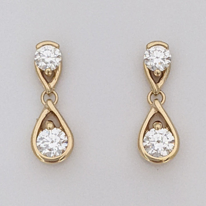 14K PANDORA LAB-CREATED DIAMOND .50 CARAT TOTAL (4) ROUND ESTATE EARRINGS 2.1 GRAMS