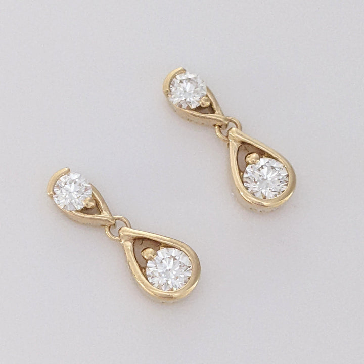 14K PANDORA LAB-CREATED DIAMOND .50 CARAT TOTAL (4) ROUND ESTATE EARRINGS 2.1 GRAMS