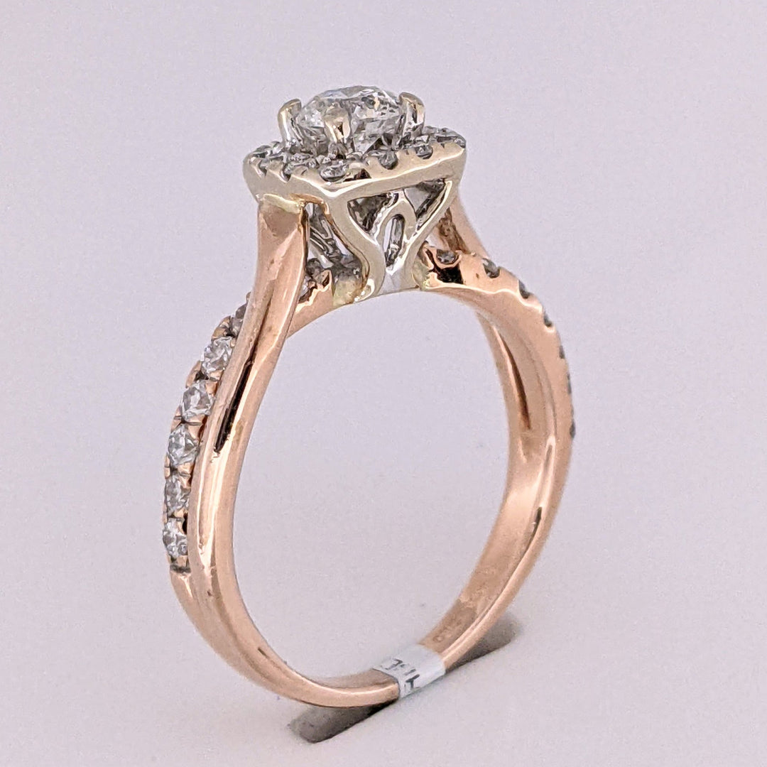 14K ROSE .58 CARAT TOTAL WEIGHT I1 H DIAMOND ROUND (27) ESTATE HALO RING 3.4 GRAMS