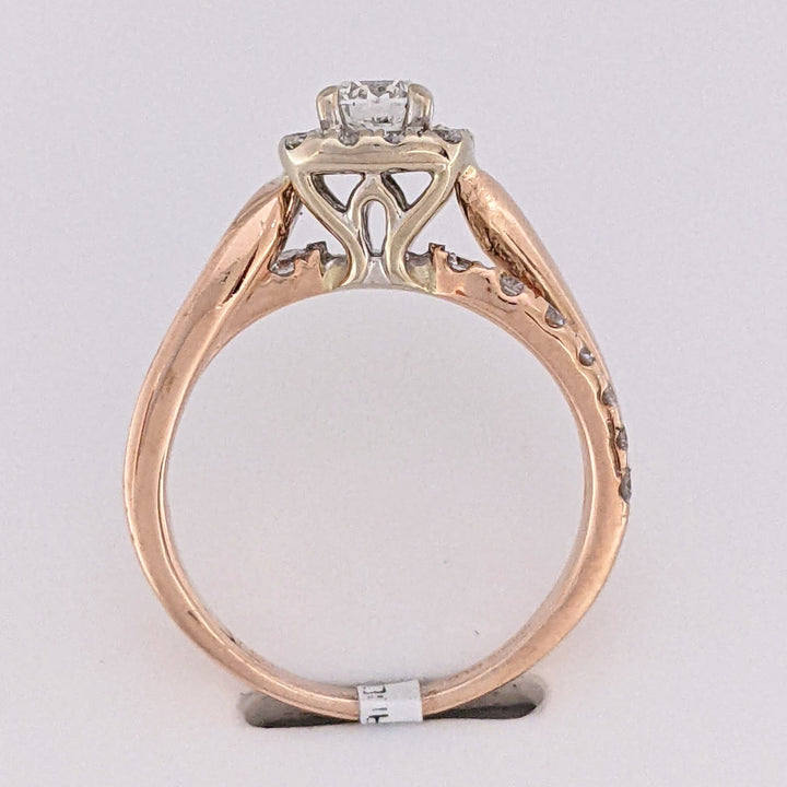 14K ROSE .58 CARAT TOTAL WEIGHT I1 H DIAMOND ROUND (27) ESTATE HALO RING 3.4 GRAMS