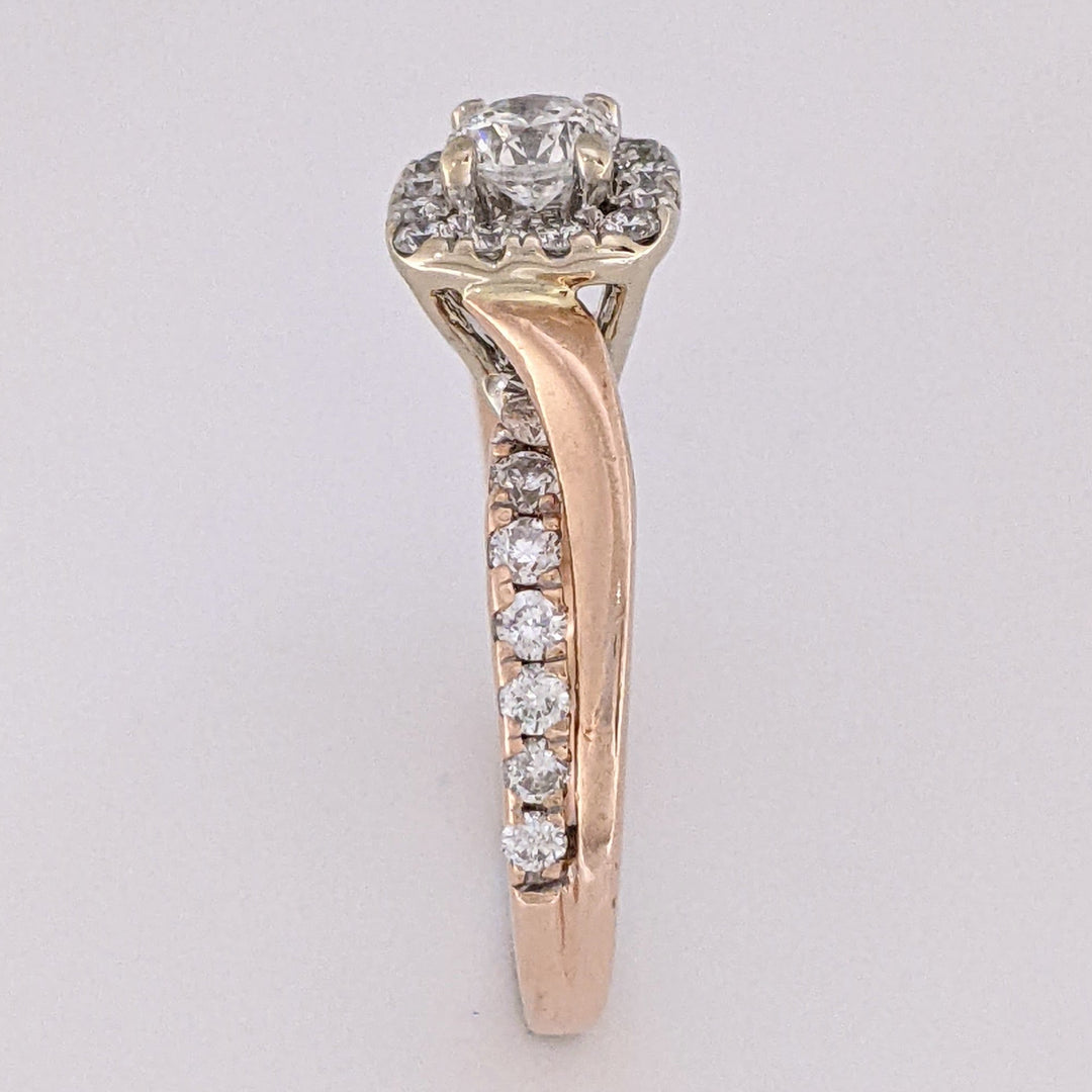 14K ROSE .58 CARAT TOTAL WEIGHT I1 H DIAMOND ROUND (27) ESTATE HALO RING 3.4 GRAMS