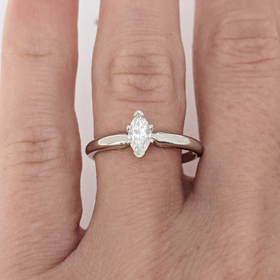 14K WHITE .32 CARAT TOTAL VS2 G DIAMOND MARQUISE ESTATE SOLITAIRE RING 2.1 GRAMS