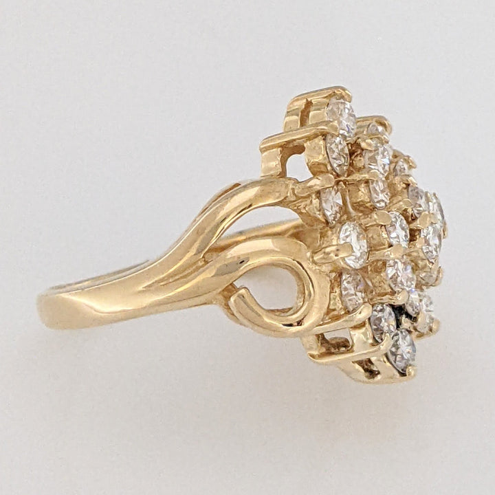 14K .97 CARAT TOTAL WEIGHT VS2 H DIAMOND ROUND (22) ESTATE CLUSTER RING 4.2 GRAMS