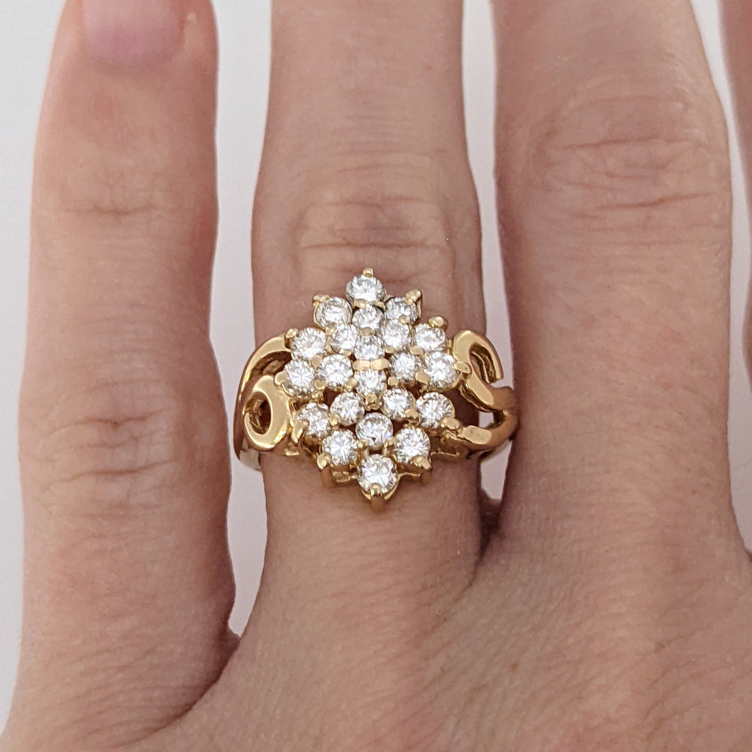 14K .97 CARAT TOTAL WEIGHT VS2 H DIAMOND ROUND (22) ESTATE CLUSTER RING 4.2 GRAMS