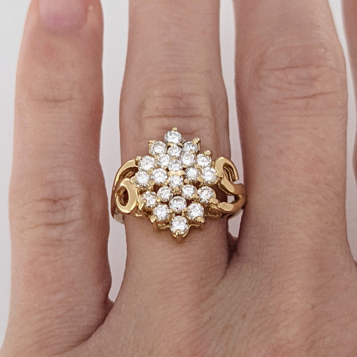 14K .97 CARAT TOTAL WEIGHT VS2 H DIAMOND ROUND (22) ESTATE CLUSTER RING 4.2 GRAMS