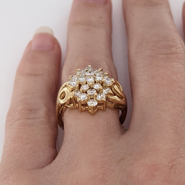 14K .97 CARAT TOTAL WEIGHT VS2 H DIAMOND ROUND (22) ESTATE CLUSTER RING 4.2 GRAMS