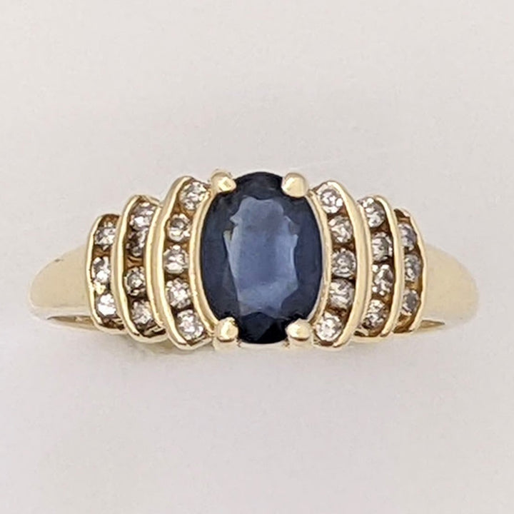 10K SAPPHIRE OVAL 5X7 WITH (24) MELEE ESTATE RING 2.9 GRAMS