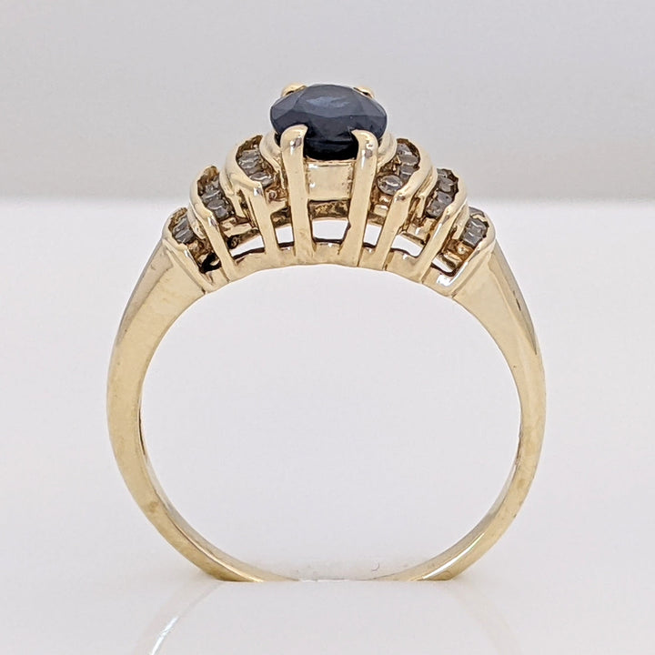 10K SAPPHIRE OVAL 5X7 WITH (24) MELEE ESTATE RING 2.9 GRAMS