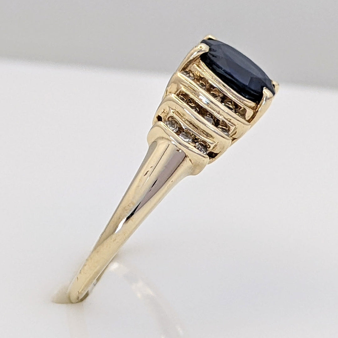 10K SAPPHIRE OVAL 5X7 WITH (24) MELEE ESTATE RING 2.9 GRAMS