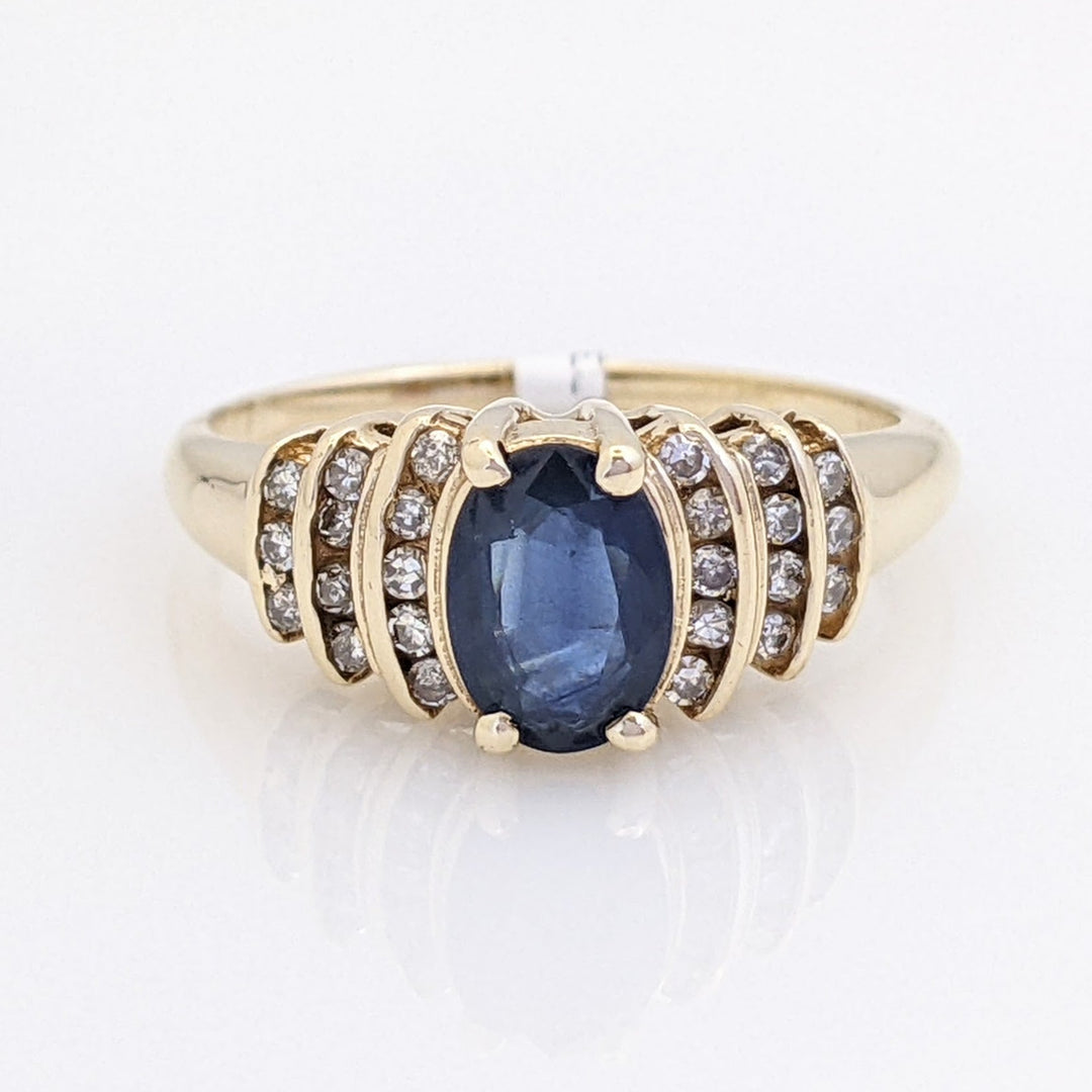 10K SAPPHIRE OVAL 5X7 WITH (24) MELEE ESTATE RING 2.9 GRAMS