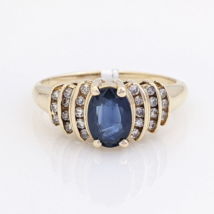 10K SAPPHIRE OVAL 5X7 WITH (24) MELEE ESTATE RING 2.9 GRAMS