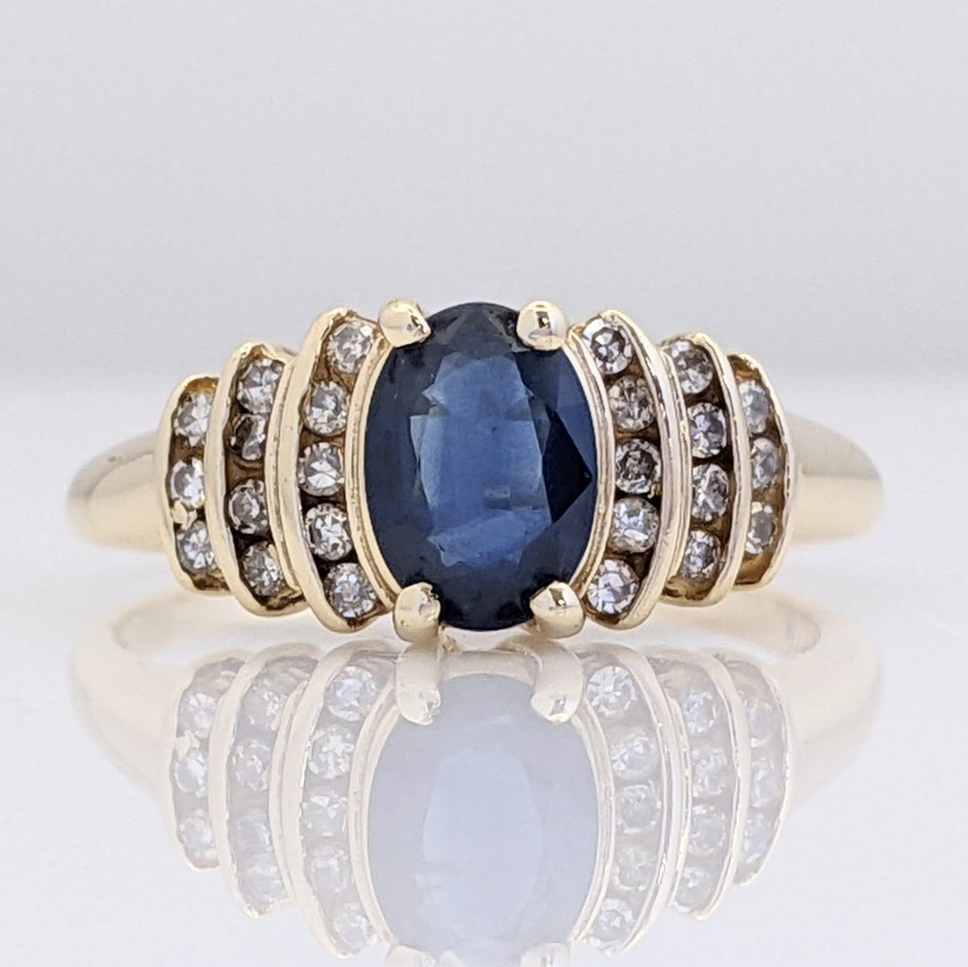 10K SAPPHIRE OVAL 5X7 WITH (24) MELEE ESTATE RING 2.9 GRAMS