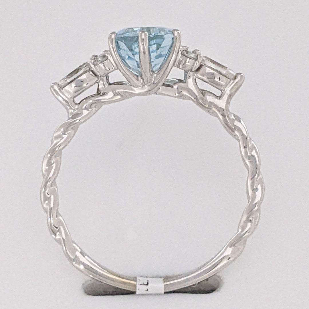 14K WHITE AQUAMARINE OVAL 6X9 WITH .24 DIAMOND TOTAL WEIGHT MARQUISE (2) ROUND (4) ESTATE RING 2.0 GRAMS