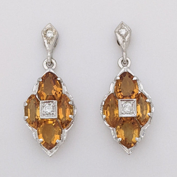 14K WHITE CITRINE MARQUISE (8) WITH (4) MELEE ESTATE EARRINGS 2.8 GRAMS