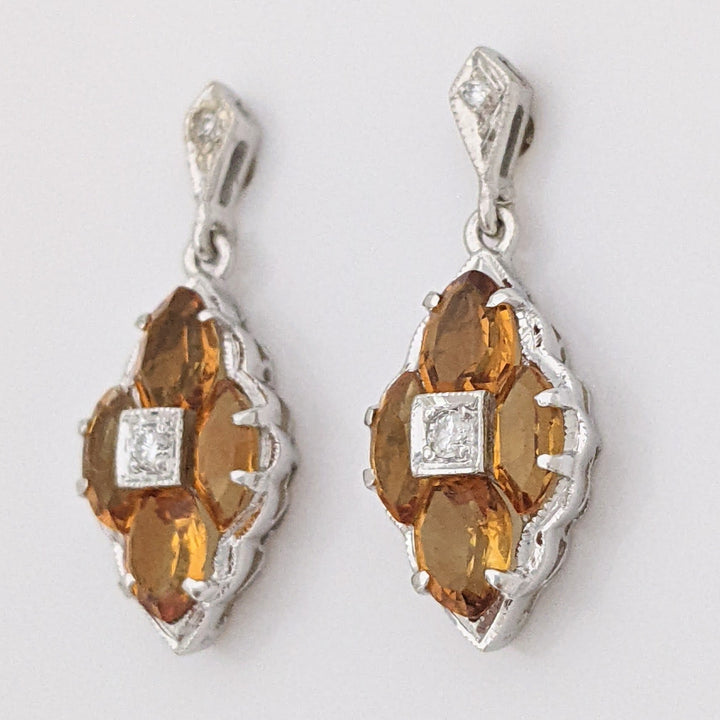 14K WHITE CITRINE MARQUISE (8) WITH (4) MELEE ESTATE EARRINGS 2.8 GRAMS