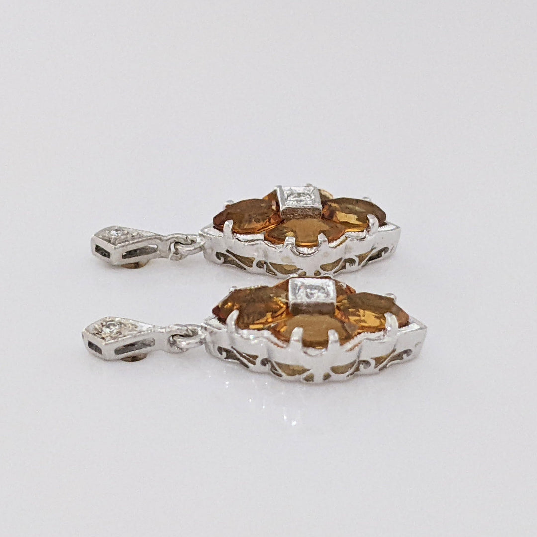 14K WHITE CITRINE MARQUISE (8) WITH (4) MELEE ESTATE EARRINGS 2.8 GRAMS