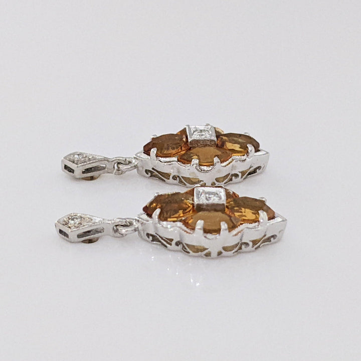 14K WHITE CITRINE MARQUISE (8) WITH (4) MELEE ESTATE EARRINGS 2.8 GRAMS