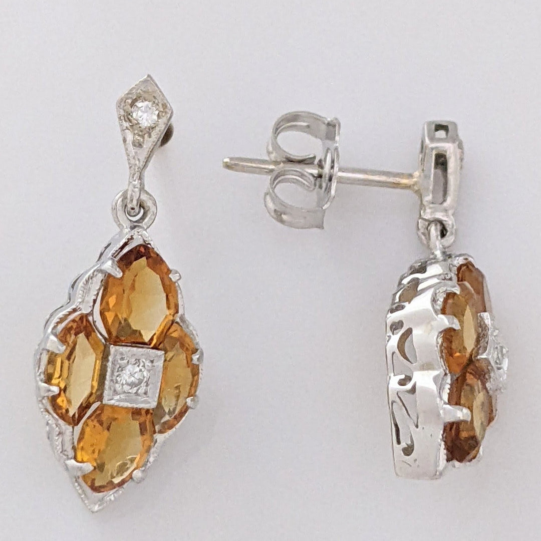 14K WHITE CITRINE MARQUISE (8) WITH (4) MELEE ESTATE EARRINGS 2.8 GRAMS