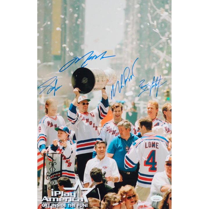 Rangers 11x17 Framed Photo Signed by (4) with Mark Messier, Mike Richter, Brian Leetch & Adam Graves (JSA COA)