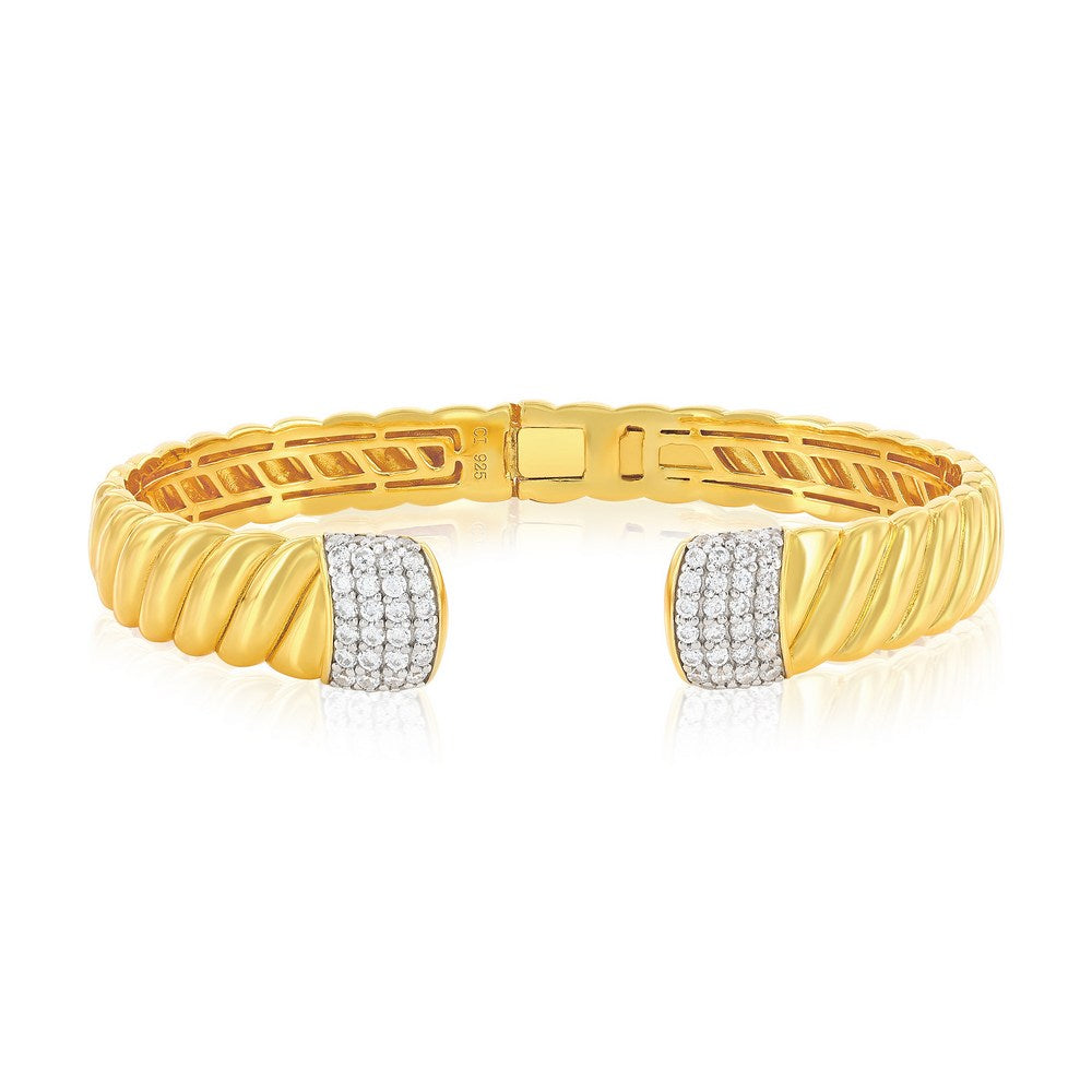 Sterling Silver, CZ Wave Design Bangle - Gold Plated – Republic