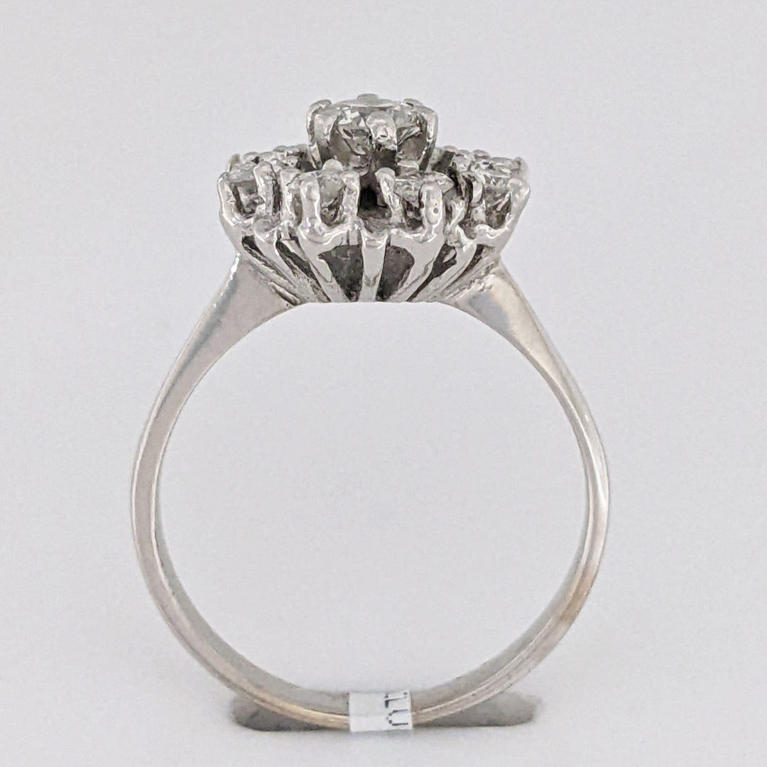14K WHITE .50 CARAT TOTAL WEIGHT I1 H DIAMOND ROUND (9) ESTATE CLUSTER RING 3.2 GRAMS