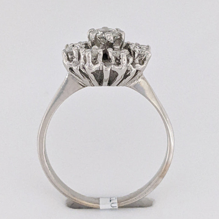 14K WHITE .50 CARAT TOTAL WEIGHT I1 H DIAMOND ROUND (9) ESTATE CLUSTER RING 3.2 GRAMS