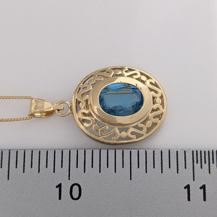 14K GARNET, AMETHYST, BLUE TOPAZ OVAL 9X11 INTERCHANGING ESTATE PENDANT & CHAIN 4.5 GRAMS