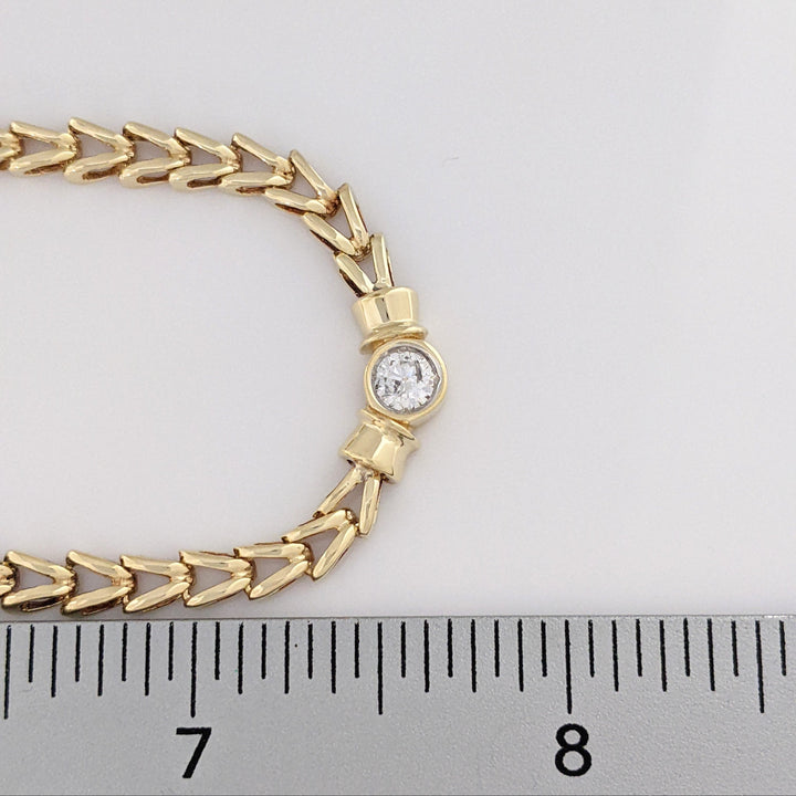 14K .33 CARAT TOTAL I1 H DIAMOND ROUND BEZEL (1) LINK ESTATE NECKLACE 16.3 GRAMS