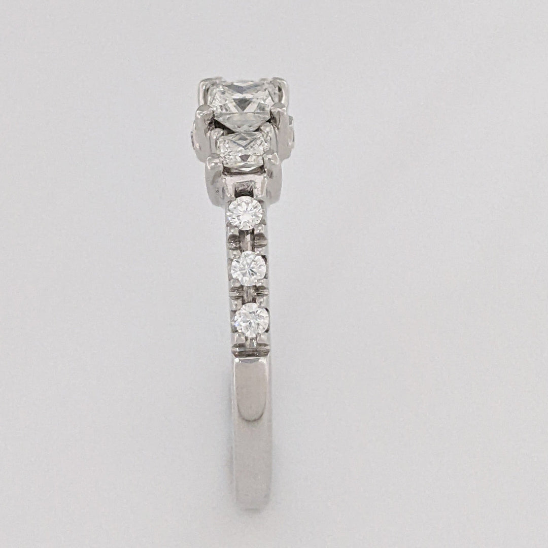 14K WHITE .97 CARAT TOTAL WEIGHT SI2 H DIAMOND PRINCESS CUT (3) ROUND (8) ESTATE HALO LEO RING 4.8 GRAMS