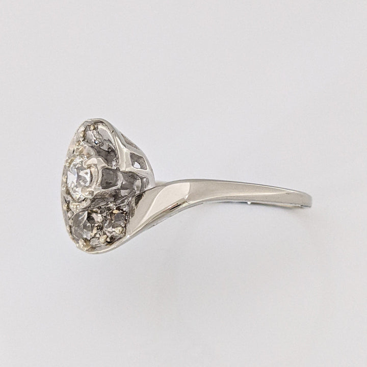 14K WHITE 1.22 CARAT TOTAL WEIGHT SI1 K DIAMOND ROUND (6) SWIRL TOP ESTATE RING 5.7 GRAMS