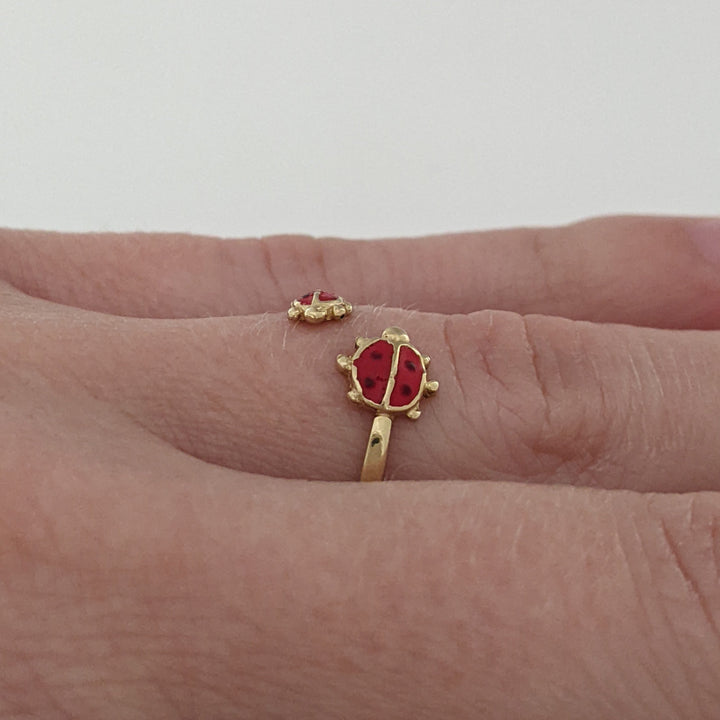 10K LADYBUG RED ENAMEL BYPASS ESTATE RING 1.0 GRAM