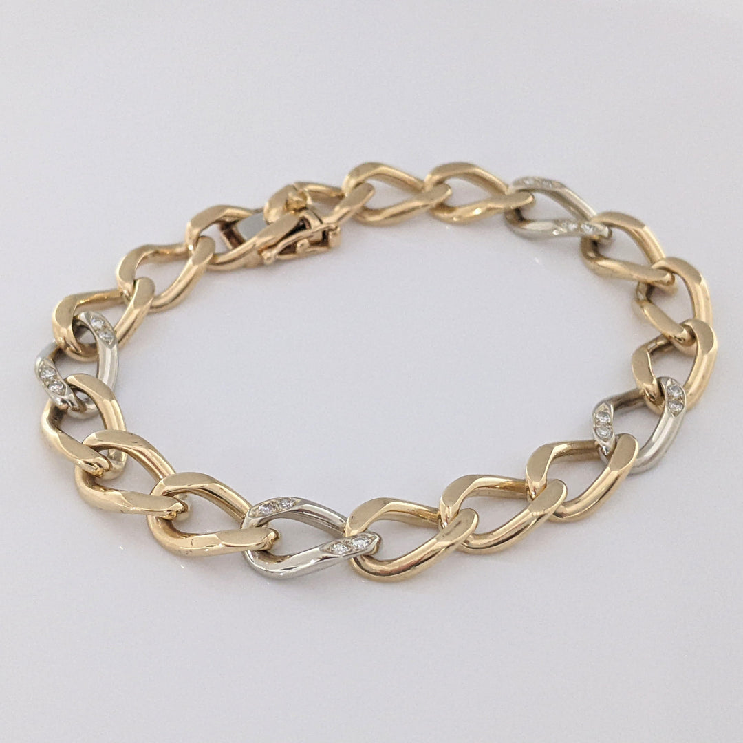 14K TWO-TONE DIAMOND ROUND (16) LINK ESTATE BRACELET 24.0 GRAMS