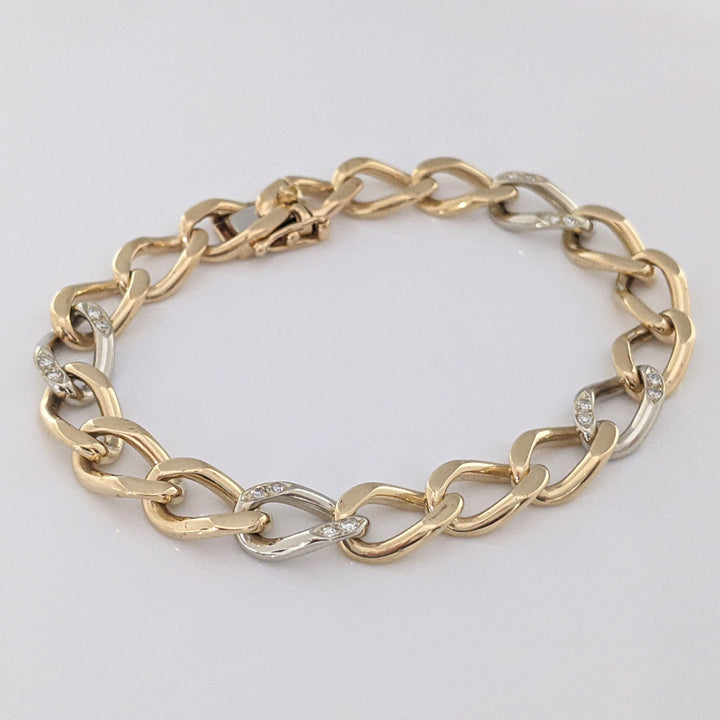 14K TWO-TONE DIAMOND ROUND (16) LINK ESTATE BRACELET 24.0 GRAMS