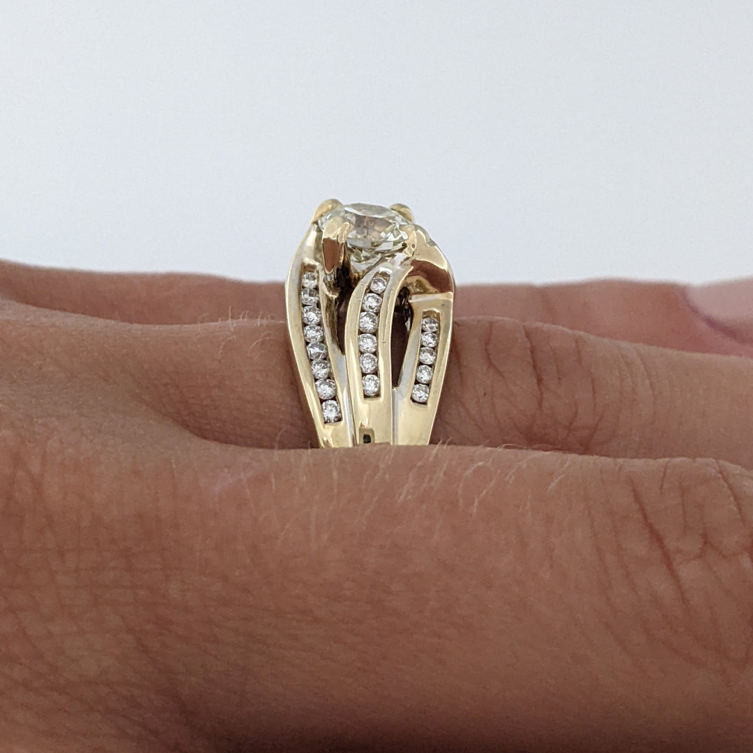 14K 1.09 CARAT TOTAL VVS1 P DIAMOND ROUND WITH .38 DIAMOND TOTAL WEIGHT 3-ROW MOUNTING ESTATE RING 7.3 GRAMS