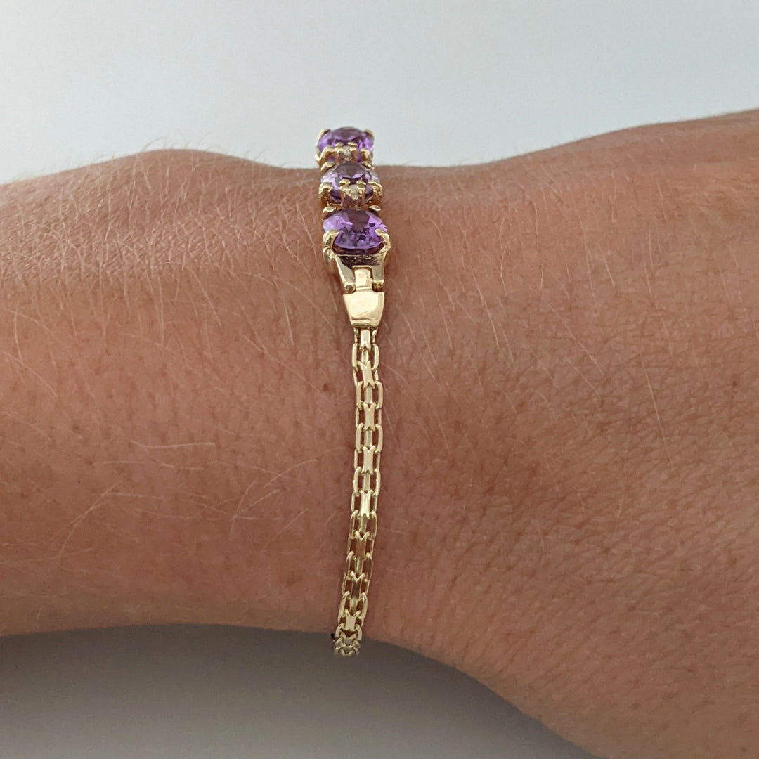 14K AMETHYST OVAL (3) 5X7 WITH (2) MELEE ESTATE BRACELET 3.8 GRAMS