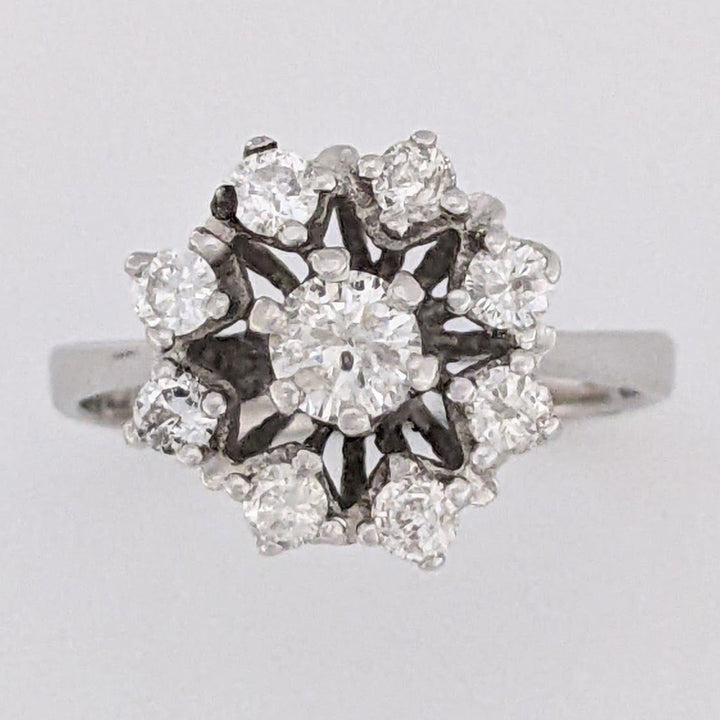 14K WHITE .50 CARAT TOTAL WEIGHT I1 H DIAMOND ROUND (9) ESTATE CLUSTER RING 3.2 GRAMS