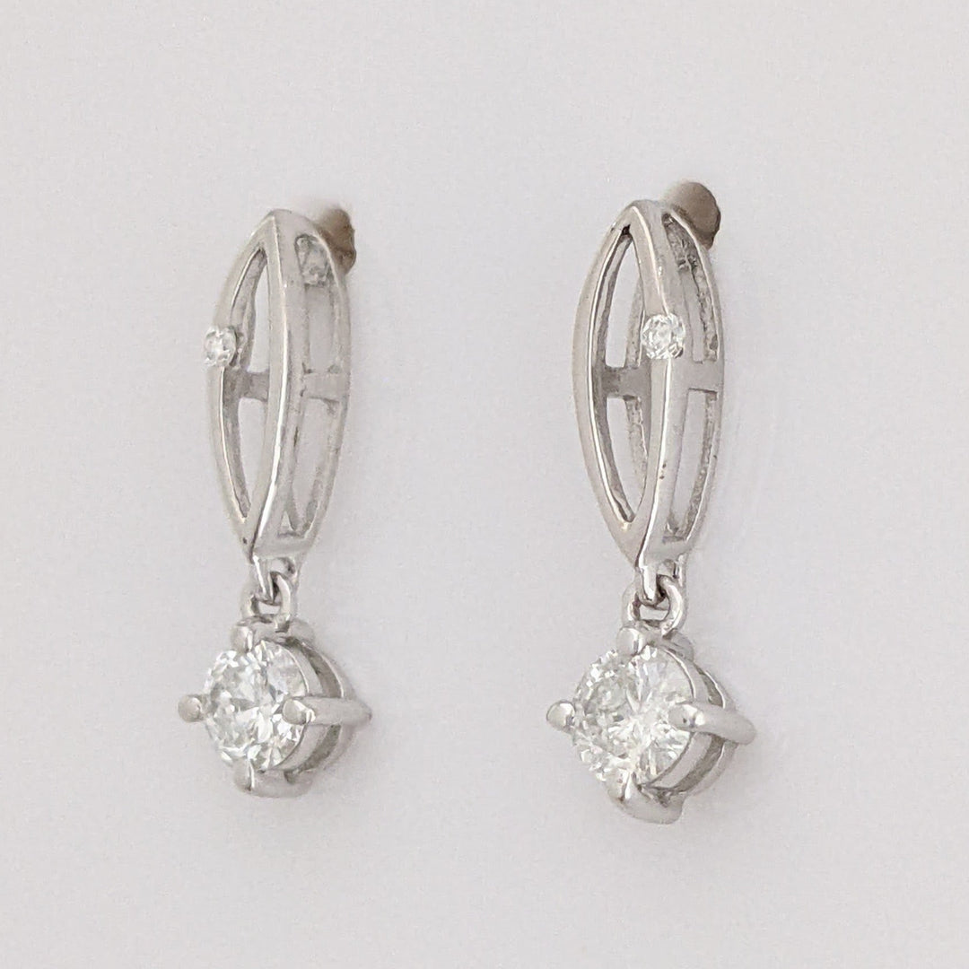 14K WHITE .39 CARAT TOTAL WEIGHT DIAMOND ROUND (54) DROP STYLE ESTATE EARRINGS 1.0 GRAMS