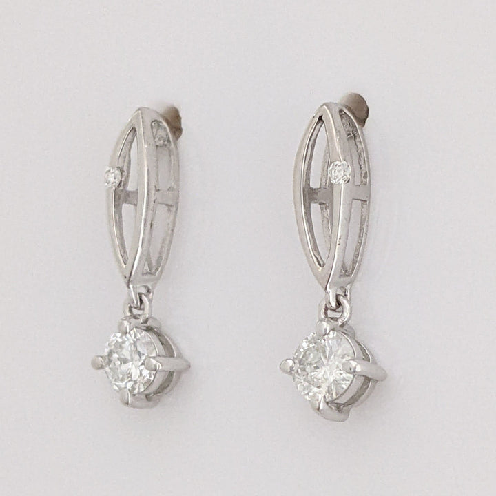 14K WHITE .39 CARAT TOTAL WEIGHT DIAMOND ROUND (54) DROP STYLE ESTATE EARRINGS 1.0 GRAMS