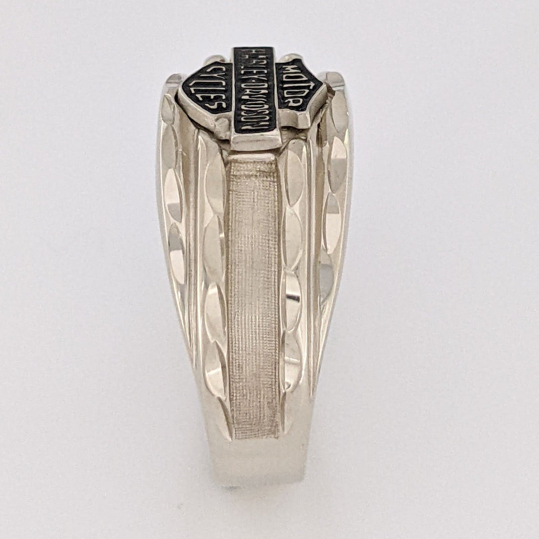 10K WHITE HARLEY DAVIDSON BLACK ENAMEL ESTATE RING 5.1 GRAMS