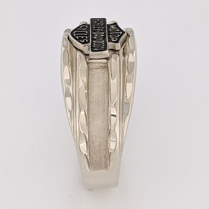 10K WHITE HARLEY DAVIDSON BLACK ENAMEL ESTATE RING 5.1 GRAMS
