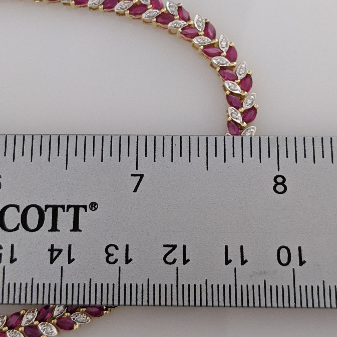 18K SYNTHETIC RUBY MARQUISE 2X3.7 (168) WITH .48 DIAMOND TOTAL WEIGHT ESTATE NECKLACE 37.8 GRAMS