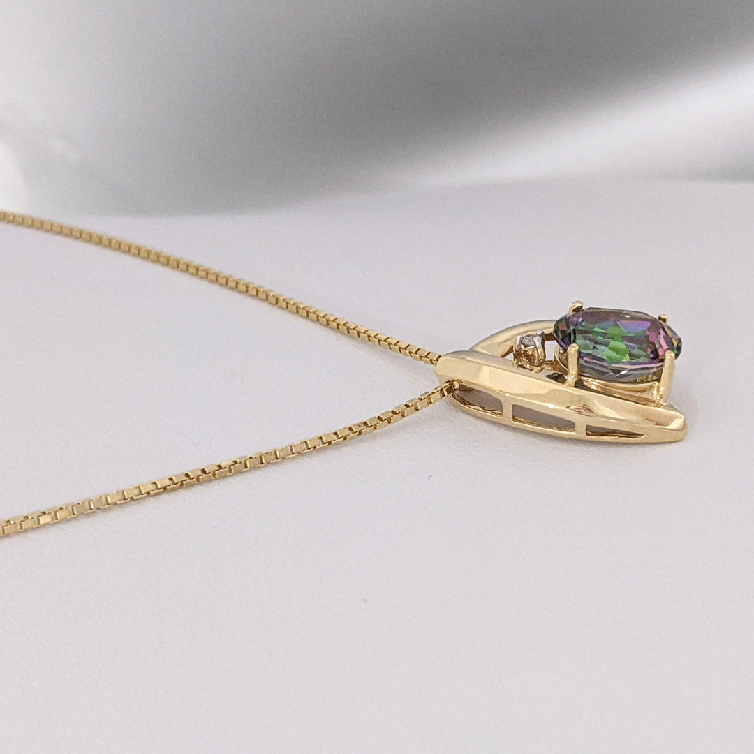 10K MYSTIC TOPAZ OVAL 8X10 WITH MELEE ESTATE PENDANT & 14K CHAIN 5.9 GRAMS