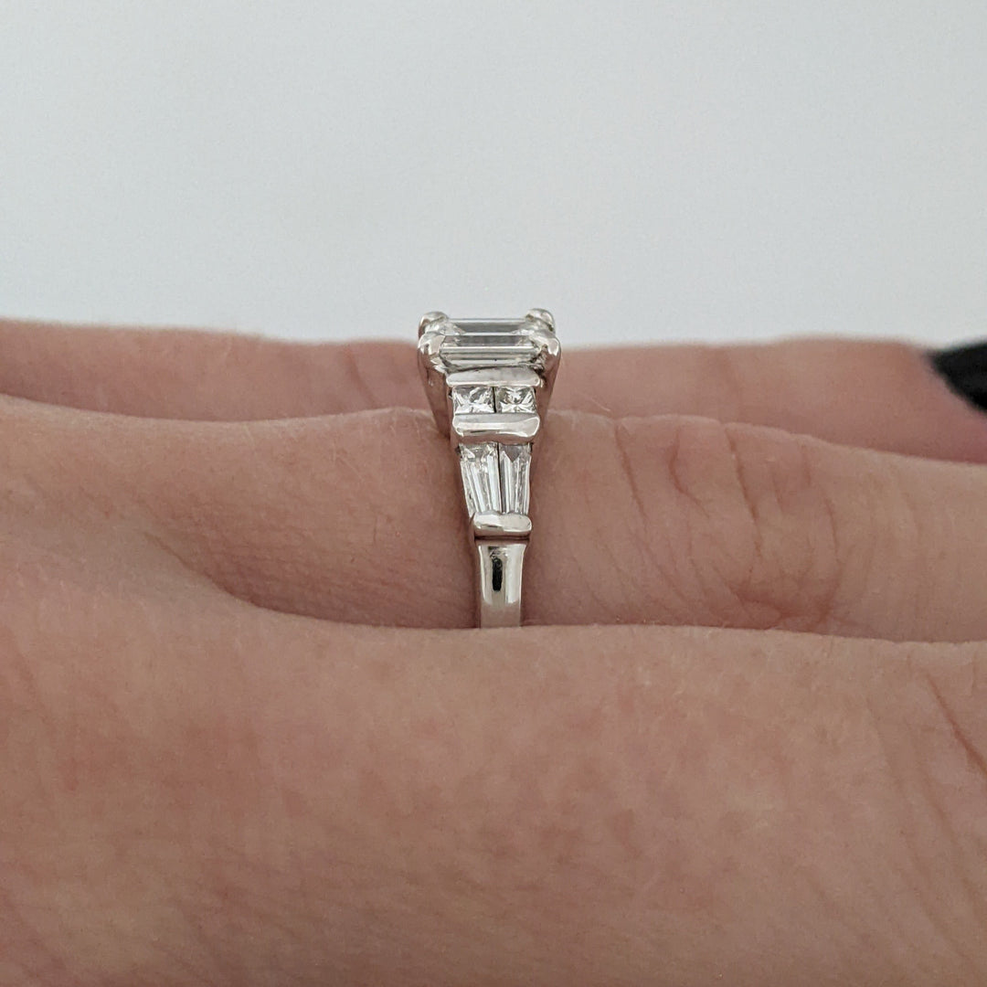 14K WHITE .71 CARAT TOTAL WEIGHT SI1 J DIAMOND EMERALD CUT (1) PRINCESS CUT (4) BAGUETTE (4) ESTATE RING 2.8 GRAMS